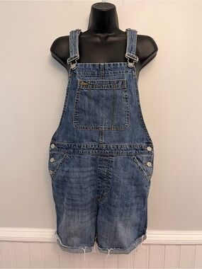 GAP Classic Medium Wash Denim Shortalls Cuffed Hem, Size Small Petite